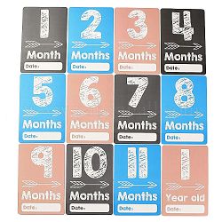 Papier 1~12 mois numéros thèmes bébé cartes jalon ensembles, pour une couverture de mois ou des accessoires de photographie, rectangle, couleur mixte, 153x102x0.4mm, 12 pièces / kit