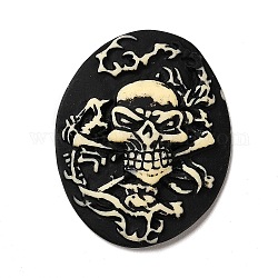 Halloween Opaque Resin Cabochons, Oval with Skull, Black, 37.5x29x7mm