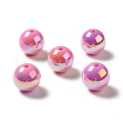 Placcatura uv perline acriliche iridescenti arcobaleno, tondo, rosa caldo, 15~15.5x15.5~16mm, Foro: 2.7 mm