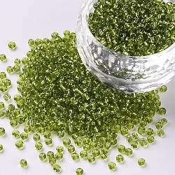 12/0 Glass Seed Beads, Silver Lined Round Hole, Round, Yellow Green, 2mm, Hole: 1mm, about 6666pcs/100g