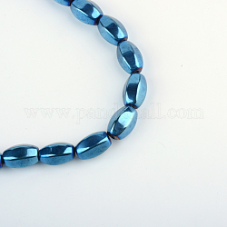 Electroplate hematites sintética hebras de perlas redondas y no magnéticos, azul chapado, 7.5~8x12.5~13mm, agujero: 1 mm, aproximamente 34 pcs / cadena, 15.7 pulgada