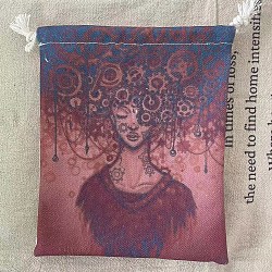 Bolsa de almacenamiento de cartas de tarot, tarot de tela mochilas de cuerdas, rectángulo con patrón de mujer, piel roja, 18x13 cm