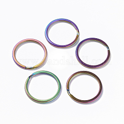 Placcatura ionica (ip) 304 portachiavi divisi in acciaio inossidabile, accessori di chiusura portachiavi, colore arcobaleno, 25x2mm