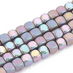Chapelets de perles en hématite synthétique sans magnétiques, style mi-mat, cube, arc-en-ciel plaqué, 3x3x3mm, Trou: 0.8mm, Environ 140 pcs/chapelet, 15.7 pouce
