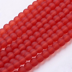 Frosted Glass Bead Strands, Round, FireBrick, 6mm, Hole: 1mm, about 140pcs/strands, 31 inch