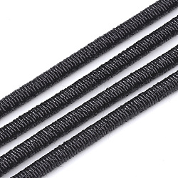 Cordones de poliéster & algodón, con la cadena de hierro en el interior, negro, 4mm, alrededor de 54.68 yarda (50 m) / paquete