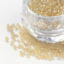 Perline di semi di vetro rotonde di grado 8/0, argento rivestito, verga d'oro pallido, 8/0, 3x2mm, Foro: 1 mm, circa 10000pcs/libbra