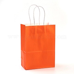 純色クラフト紙袋  ギフトバッグ  ショッピングバッグ  紙ひもハンドル付き  長方形  レッドオレンジ  21x15x8cm