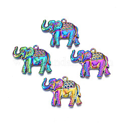 Anhänger mit Strassen in Regenbogenfarbe, cadmiumfrei und bleifrei, Elefant, für 2 mm Strass, 32x41.5x5 mm, Bohrung: 1.8 mm