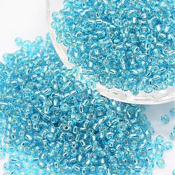 6/0 Transparent Glass Round Seed Beads, Grade A, Silver Lined, Deep Sky Blue, 3.6~4.0mm, Hole: 1.2mm, about 5000pcs/pound
