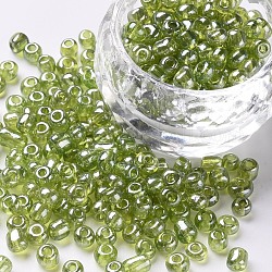 Glass Seed Beads, Trans. Colours Lustered, Round, Yellow Green, 4mm, Hole: 1.5mm, about 4500pcs/pound