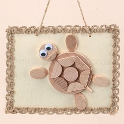 DIY Tortoise Painting Handmade Materials Package for Parent-Child, including Unfished Wood Cabochons, Picture Frame, Rope and Cotton Ribbon, BurlyWood, 12x15x0.25cm, Hole: 3mm