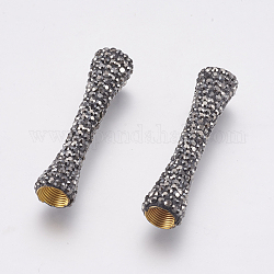 Perles tubes de strass en pâte polymère, avec les accessoires en laiton, or, jet, 41x9mm, Trou: 2~6mm