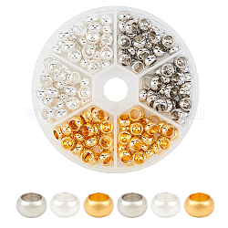 Messing europäischen Perlen, Großloch perlen, Rondell, gold & platin & versilbert, 7x4 mm, Bohrung: 4.5 mm, 3colors, 60 Stk. je Farbe, 180 Stück / Karton