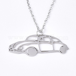 201 Stainless Steel Pendant Necklaces, with Cable Chains, Car, Stainless Steel Color, 17.5 inch~17.9 inch(44.5~45.5cm), 1.5mm, Car: 25.5x39.5x1mm