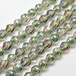 Electroplate Synthetic Quartz Bead Strands, Twist Round, Half Rainbow Plated, DarkSea Green, 12mm, Hole: 1mm, about 33pcs/strand, 15.7inch