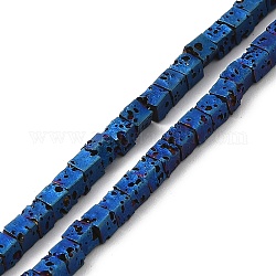 Fili di perle di roccia lavica naturale elettrodeposta, quadrato, blu placcato, 2.5x2.5x2.5mm, Foro: 0.8 mm, circa 158pcs/filo, 16.14'' (41 cm)
