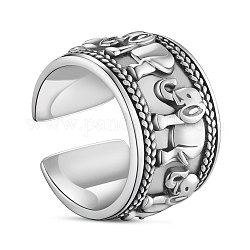 Shegrace 925 anelli a fascia larga in argento sterling tailandese, anelli gemelli, anelli aperti, elefante, argento antico, formato 6, 16.6mm
