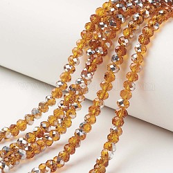 Chapelets de perles en verre transparent électrolytique, demi-argenté, facette, rondelle, chocolat, 4x3mm, Trou: 0.4mm, Environ 123~127 pcs/chapelet, 16.5~16.9 pouce (42~43 cm)