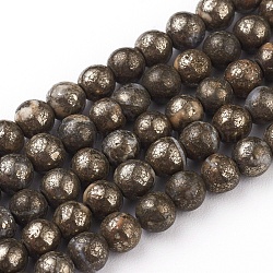 Chapelets de perles de pyrite naturelle , ronde, 4mm, Trou: 0.5mm, Environ 102 pcs/chapelet, 15.75 pouce (40 cm)