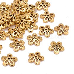 Tibetan Style Bead Caps, Antique Golden Color, Lead Free & Nickel Free & Cadmium Free, Flower, Size: about 11.5mm in diameter, 2.5mm thick, hole: 1mm