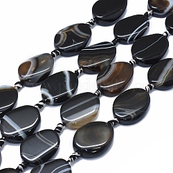 Fili di perline di agata naturale / agata a strisce, tinti e riscaldato, twist, nero, 23~27x18~21x5~7mm, Foro: 2~2.5 mm, circa 13pcs/filo, 16.1 pollice ~ 16.5 pollici (41~42 cm)