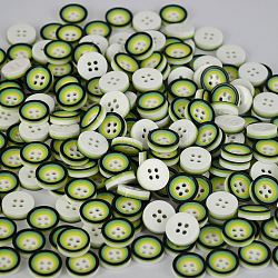 Довольно двухслойной кнопки с четырьмя отверстиями, Пуговицы из cмолы, плоско-круглые, желто-зеленый, диаметром около 13 мм , отверстие : 1 мм, около 1000 шт / упаковка