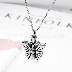 Titanium Steel Pet Memorial Urn Ashes Pendants, High Polished, Butterfly, Antique Silver, 26x25mm