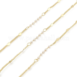 Herz aus Messing und Gliederketten aus Kunststoff mit Perlen, ungeschweißte, Spule, echtes 18k vergoldet, 2x1.2x0.4 mm, 2x4x0.1 mm, 18.5x2 mm