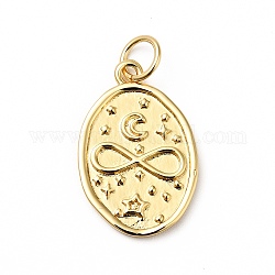 Rack Plating Brass Pendants, Oval Charm with Moon & Infinity, Cadmium Free & Nickel Free & Lead Free, Real 18K Gold Plated, 18.5x12x2mm, Hole: 3.6mm