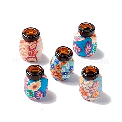 Nachfüllbare leere Parfümglasflaschen, ohne Stecker, mit Polymer Clay bedeckt, Blumen gemischte Muster, Mischfarbe, 1.85x2.35 cm, Bohrung: 7 mm, Kapazität: 2 ml (0.07 fl. oz)