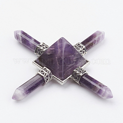 Natural Amethyst Pyramid Energy Generator, Healing Stone Point Four Directions Decoration, for Reiki Balancing Meditation, 88~94x88~94mm