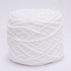 Woll-Chenille-Garn, Handstrickgarn aus samtiger Baumwolle, für baby pullover schal stoff handarbeit handwerk, weiß, 3 mm, 90~100g/Strang