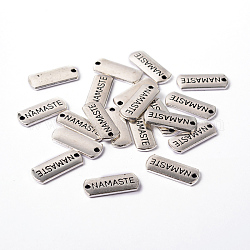 Tibetan Style Alloy Rectangle with Word Namaste Pendants, Cadmium Free & Lead Free, Antique Silver, 8x21x2mm, Hole: 2mm, about 555pcs/1000g