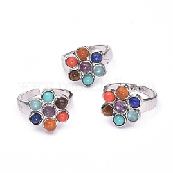 Gioielli chakra, anelli per polsini con pietre miste naturali e sintetiche, con i risultati di vetro e ottone, fiore, formato 8, 18mm