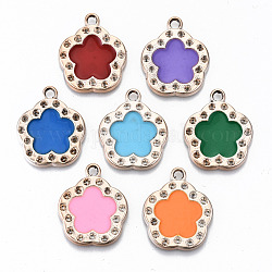 UV Plating Acrylic Pendant Rhinestone Settings, with Enamel, Flower, Light Gold, Mixed Color, Fit for 2mm Rhinestone,26x22.5x3mm, Hole: 2.5mm