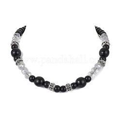 Collier de perles rondes en bois naturel et verre, noir, 20.94 pouce (53.2 cm)