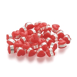 Umweltfreundliche Kunststoffohrmuttern, Ohrring Rücken, mit 304 Edelstahl Zubehör, Herz, rot, Silber, 5.5x6x5~5.5 mm, Bohrung: 1.2~1.4 mm
