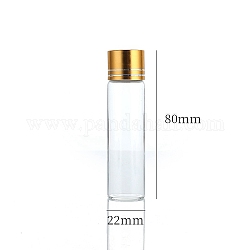 Botellas de vidrio transparente contenedores de abalorios, tubos de almacenamiento de cuentas con tapa de rosca y tapa de aluminio, columna, dorado, 2.2x8 cm, capacidad: 20ml (0.68fl. oz)
