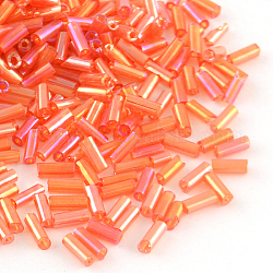 Perles de clairon en verre plaqué couleur ab, couleurs transparentes arc, rouge-orange, 4~4.5x2mm, Trou: 1mm, environ 450 g /sachet , 14000 pcs /sachet 