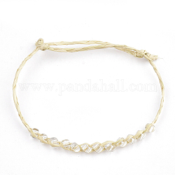 Handmade Braided Raffia Bracelets, Lucky Bracelets, with Seed Beads, Adjustable, Clear, 9-7/8 inch~10-7/8 inch(25cm~27.5cm)