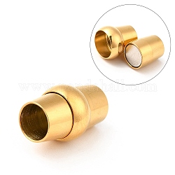304 Magnetverschluss aus Edelstahl mit Klebeenden, Ionenbeschichtung (ip), Fass, golden, 15x8~10 mm, Bohrung: 5~6 mm