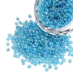 Perles de rocaille en verre rondes, couleurs transparentes arc, ronde, bleu profond du ciel, 2mm