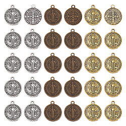 Nbeads 60 個 3 色のチベットスタイルのペンダント  聖人ベネディクトメダル  カドミウムフリー＆ニッケルフリー＆鉛フリー  宗教  フラットラウンド  ミックスカラー  20~21x17~18x2mm  穴：1mm  20個/カラー