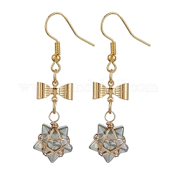 Boucles d'oreilles pendantes étoile de verre, boucles d'oreilles pendantes à nœud papillon en acier inoxydable doré 304, gainsboro, 48x12.5mm