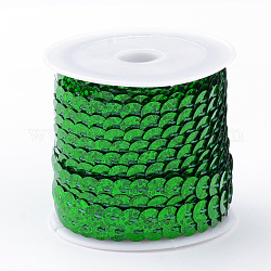 Perle di paillette in plastica ecologica, perle di paillettes, accessori dell'ornamento, rotondo e piatto, verde, 6mm, circa 5m/rotolo