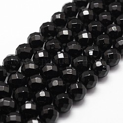 Brins de perles d'onyx noir naturel, Grade a, facette, ronde, 8mm, Trou: 1mm, Environ 44 pcs/chapelet, 14.9 pouce ~ 15.1 pouces