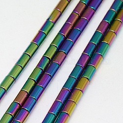 Гальванизировать немагнитных синтетический гематит бисер пряди, колонка, класс А, с покрытием цвета радуги, 4x2 мм, отверстие : 0.8~0.9 мм, около 100 шт / нитка, 16 дюйм