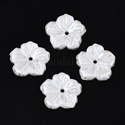 Tappi di perline di resina opaca, 5 -petal, fiore, bianco, 16.5x16.5x3mm, Foro: 1.4 mm