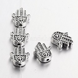 Tibetan Style Alloy Hamsa Hand/Hand of Fatima/Hand of Miriam Beads, Cadmium Free & Lead Free, Antique Silver, 12x10x4mm, Hole: 1.5mm, about 780pcs/1000g